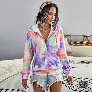 Long Sleeve Tie-dye Printed Hooded Zip Jacket
