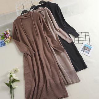 Hooded Long-sleeve Knitted Midi Dress