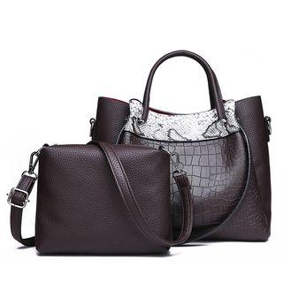 Set Of 2: Croc Grain Handbag + Crossbody Bag