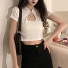 Short-sleeve Stand Collar Crop Top