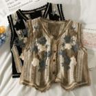 Eyelet Embroidered Button-up Vest