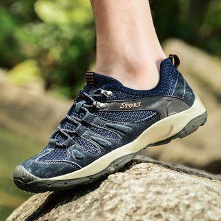 Genuine Leather Mesh Panel Outdoor Shoes