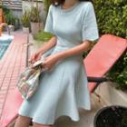 Short-sleeve Knit Mini A-line Dress