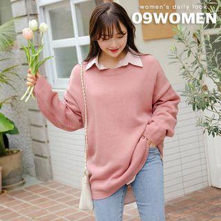 Plus Size Crewneck Drop-shoulder Knit Top