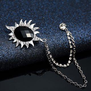 Sun Rhinestone Chained Brooch Silver - One Size