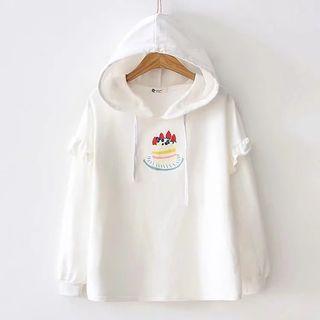 Strawberry Cake Print Hoodie White - One Size