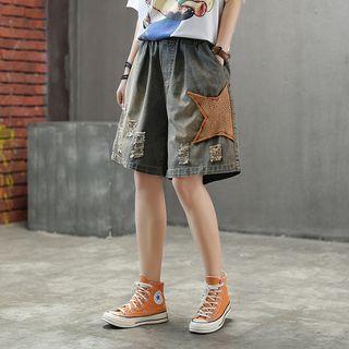 Star Applique Denim Shorts
