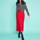 Slit-front H-line Long Skirt With Belt