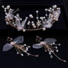 Set: Wedding Faux Pearl Head Piece + Earring Fs188 - Set - White - One Size