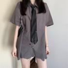 Loose-fit Plain Shirt With Tie