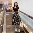 Polka Dot A-line Tiered Midi Skirt