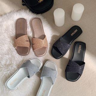 Cross Glitter Slide Sandals