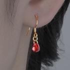 Heart Rhinestone Dangle Earring 1 Pair - Red Heart - Gold - One Size