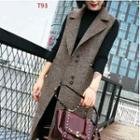 Notch Lapel Plaid Sleeveless Midi Coat