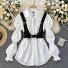 Set: Puff-sleeve Plain Blouse + Grommet Body Harness