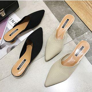Elastic Fabric Pointed Kitten Heel Mules