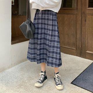 Plaid Midi Skirt Plaid - Blue - One Size