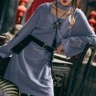 Embroidered Flared-sleeve Mini T-shirt Dress