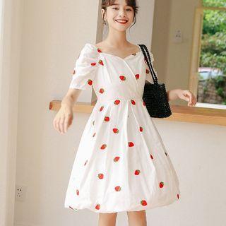 Short-sleeve Embroidered Strawberry A-line Dress