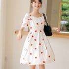 Short-sleeve Embroidered Strawberry A-line Dress