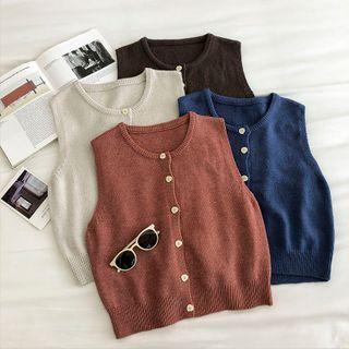 Plain Single-breasted Crewneck Long-sleeve Sweater