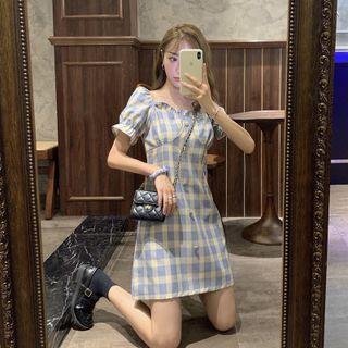 Short-sleeve Plaid Mini Skirt