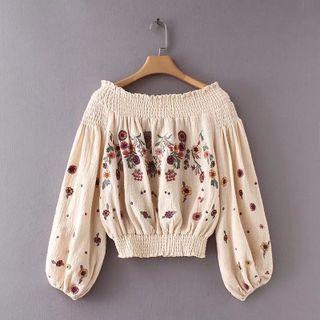 Off Shoulder Flower Embroidery Top