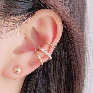 Alloy Bead Earring / Set Of 3 : Rhinestone Alloy Cuff Earring