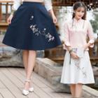 Floral Embroidery A-line Skirt