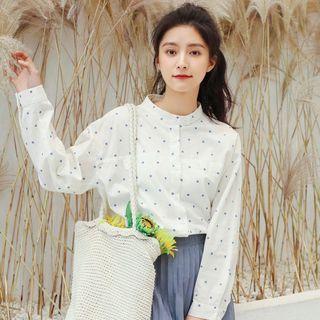 Long-sleeve Dotted Shirt Dot - White - One Size