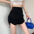 High-waist Plain Lace-up Shorts