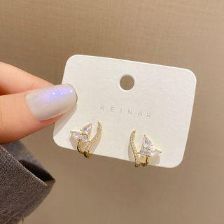 Butterfly Rhinestone Alloy Earring E3184 - 1 Pair - Gold - One Size