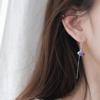 925 Sterling Silver Faux Crystal Flower Faux Pearl Dangle Earring 1 Pair - Purple - One Size