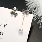 Non-matching Faux Pearl Rhinestone Bow Dangle Earring Silver Needle - As Shown In Figure - One Size