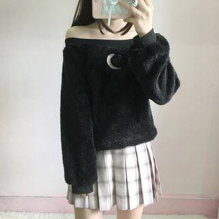 Crescent Off Shoulder Furry Pullover