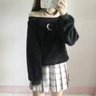 Crescent Off Shoulder Furry Pullover