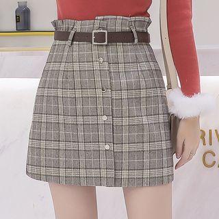Buttoned Mini A-line Skirt With Belt