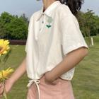 Short-sleeve Flower Print Collared T-shirt