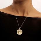 Embossed Disc Pendant Necklace Gold - One Size