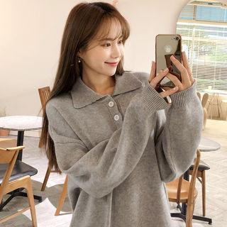 Button-front Knit Dress Gray - One Size