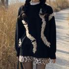 Ruffle Panel Sweater / Leopard Print Mini Pencil Skirt