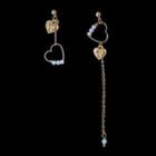 Heart Asymmetrical Alloy Dangle Earring 1 Pair - B-444 - Gold - One Size