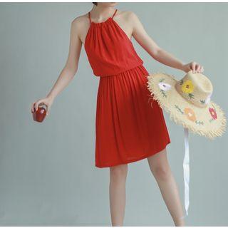 Halter Chiffon A-line Dress Red - One Size