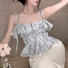 Floral Ruffle Camisole Top Blue & White - One Size