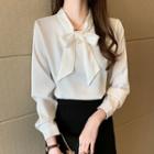 Faux Pearl Bow Blouse