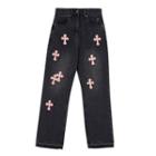 Mid Rise Cross Print Loose Fit Jeans