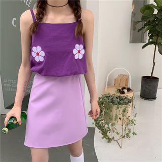 Flower Printed Camisole Top / Plain Skirt