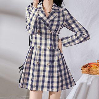 Plaid Long-sleeve Collared Mini A-line Dress