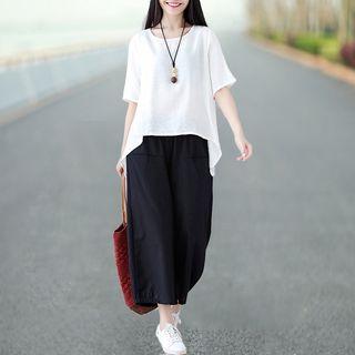 Set: Elbow-sleeve Top + Harem Pants