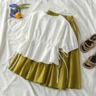 Plain Drawstring Short-sleeve Top / Midi Skirt